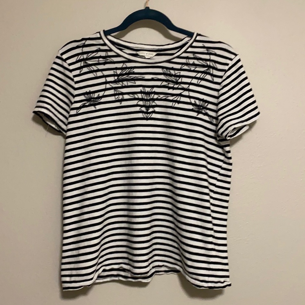 Lucky Brand Stripe tee with floral embroidery